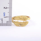 Gold-plated chiseled feather ring