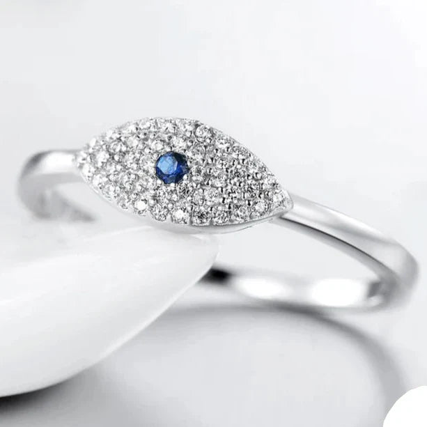 Blue Turkish Zircon Evil Eye Lucky Ring