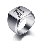 Wide men's signet ring initial r