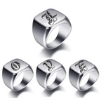 Wide men's signet ring initial e