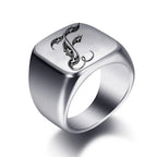 Wide men's signet ring initial f