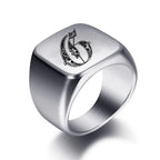 Wide men's signet ring initial g