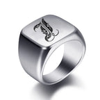 Wide men's signet ring initial i