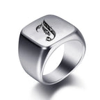 Wide men's signet ring initial j
