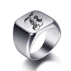 Wide men's signet ring initial j