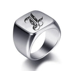 Wide men's signet ring initial l