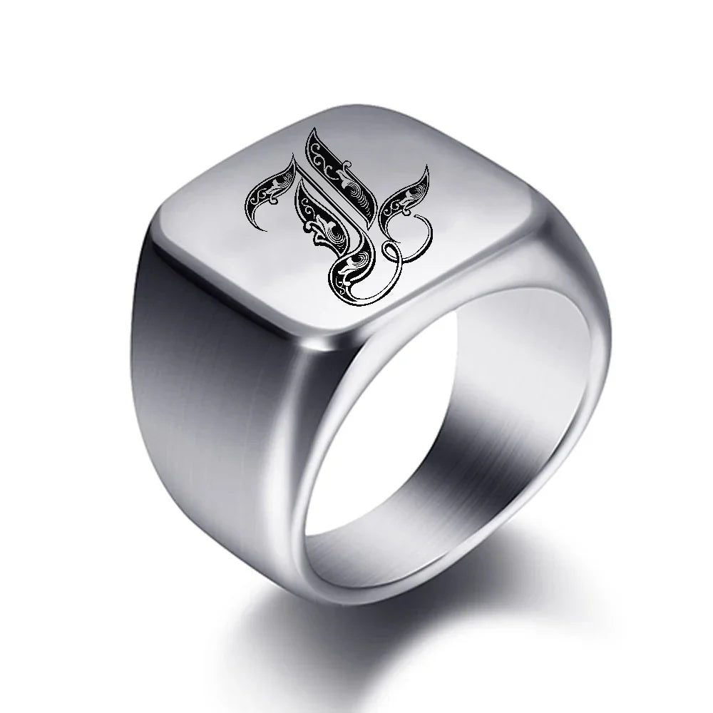 Wide men's signet ring initial l