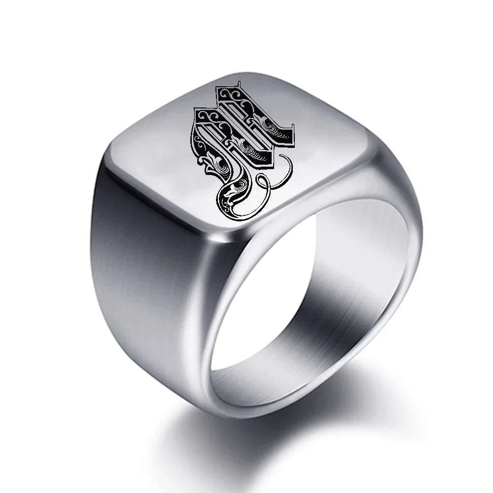 Wide men's signet ring initial m