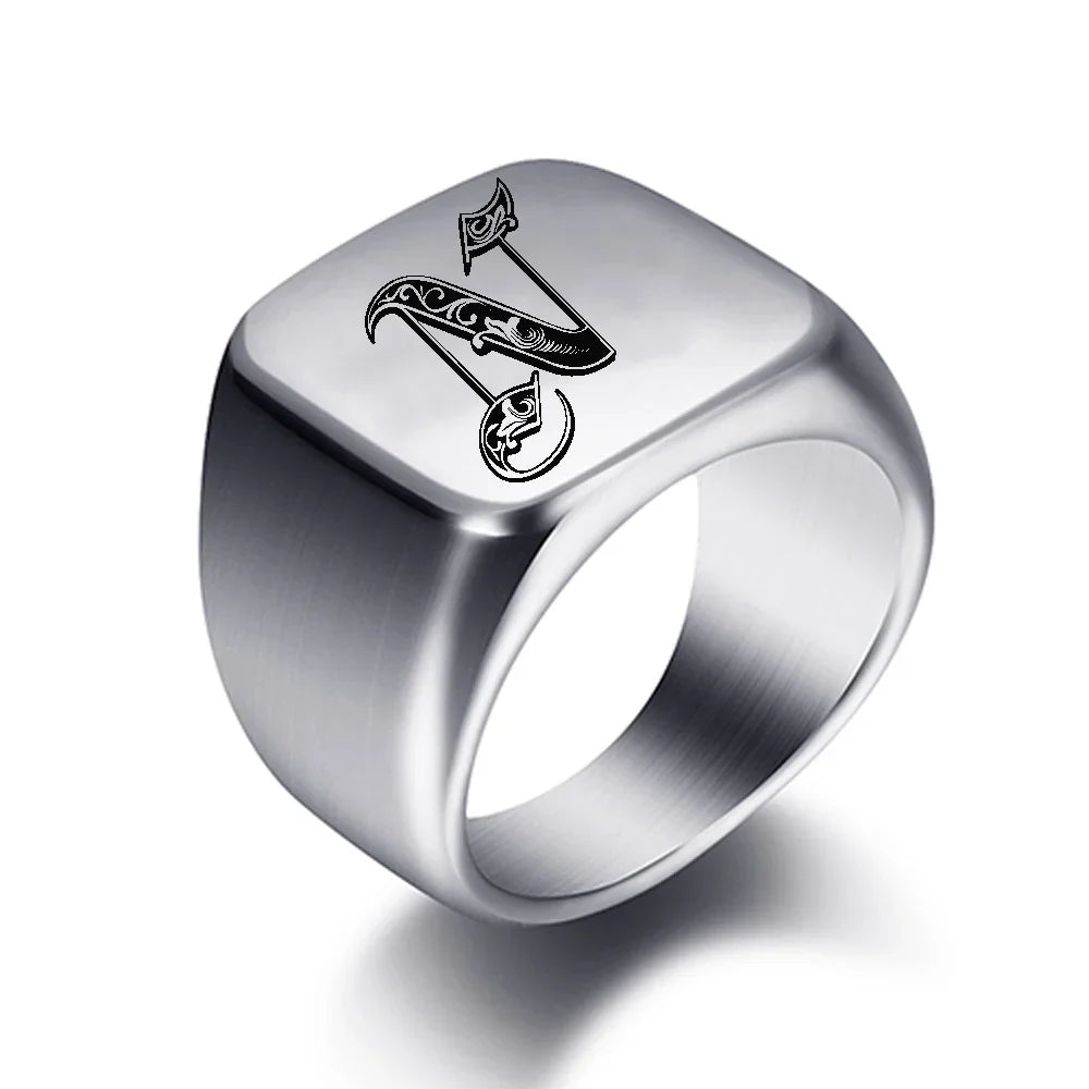 Wide men's signet ring initial n