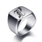 Wide men's signet ring initial p