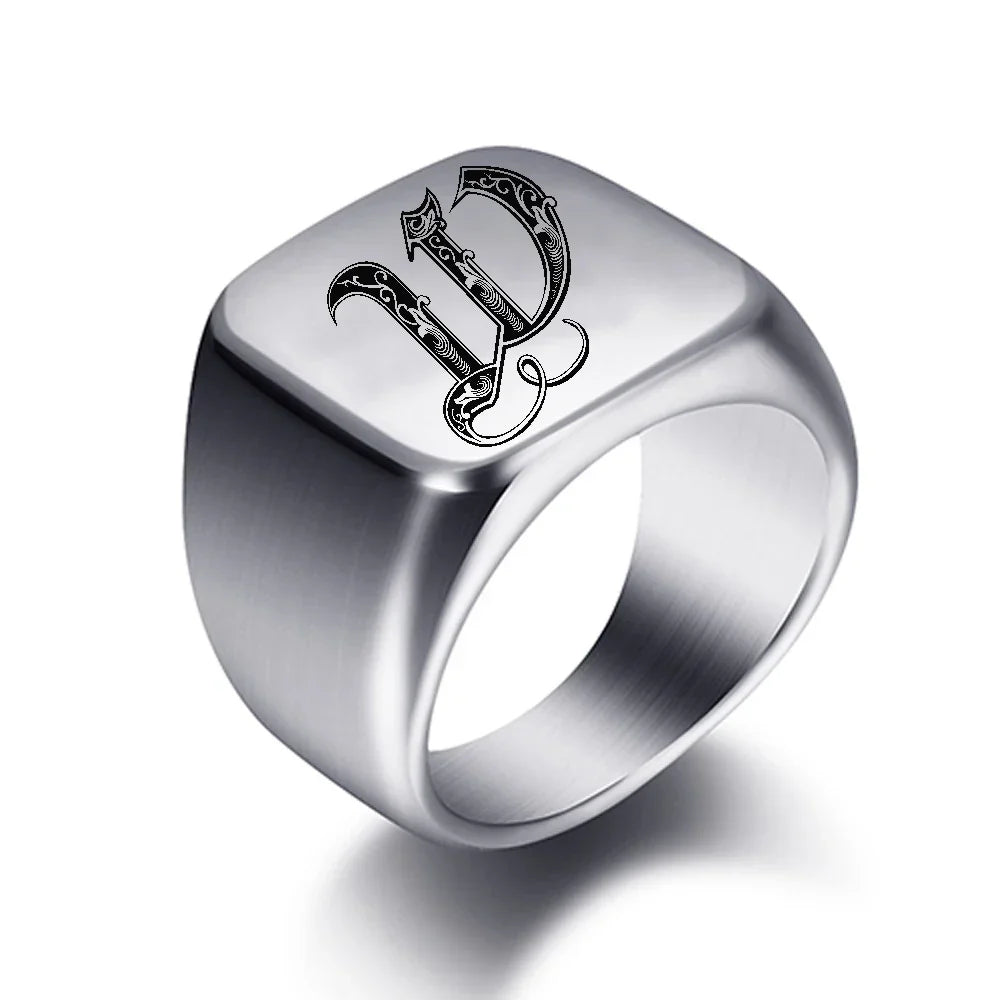 Wide men's signet ring initial w