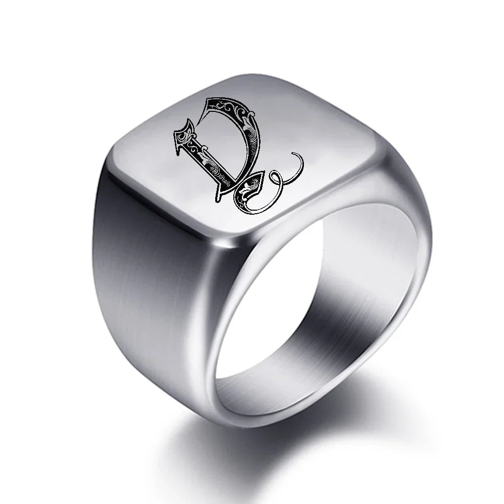 Wide men's signet ring initial d