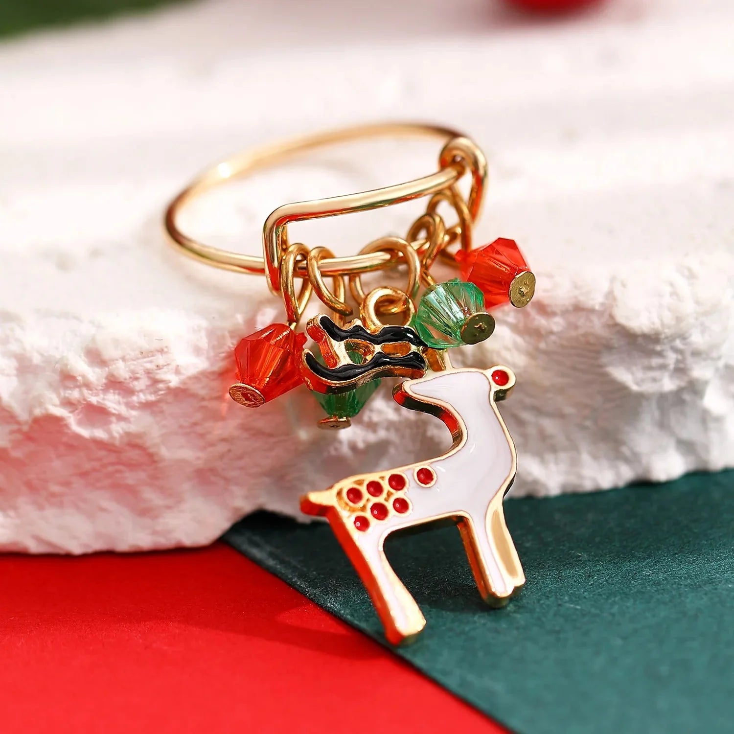 White Christmas Reindeer Women's Ring