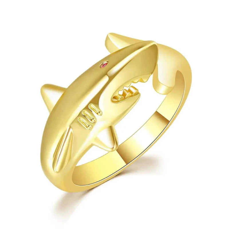 Shark Ring with Gold Zircon