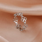Retro Ring with 4-Leaf Clovers for Women Silver