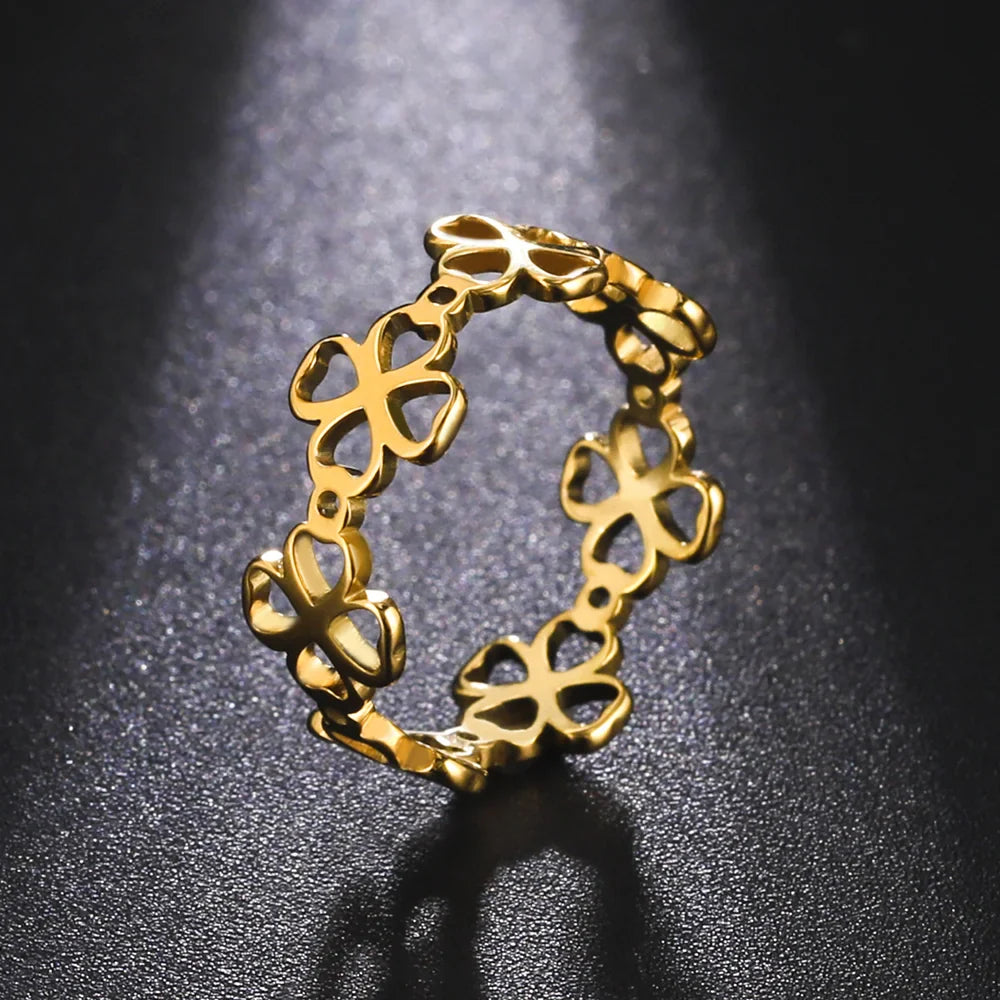 Retro Ring with 4-Leaf Clovers for Women Gold