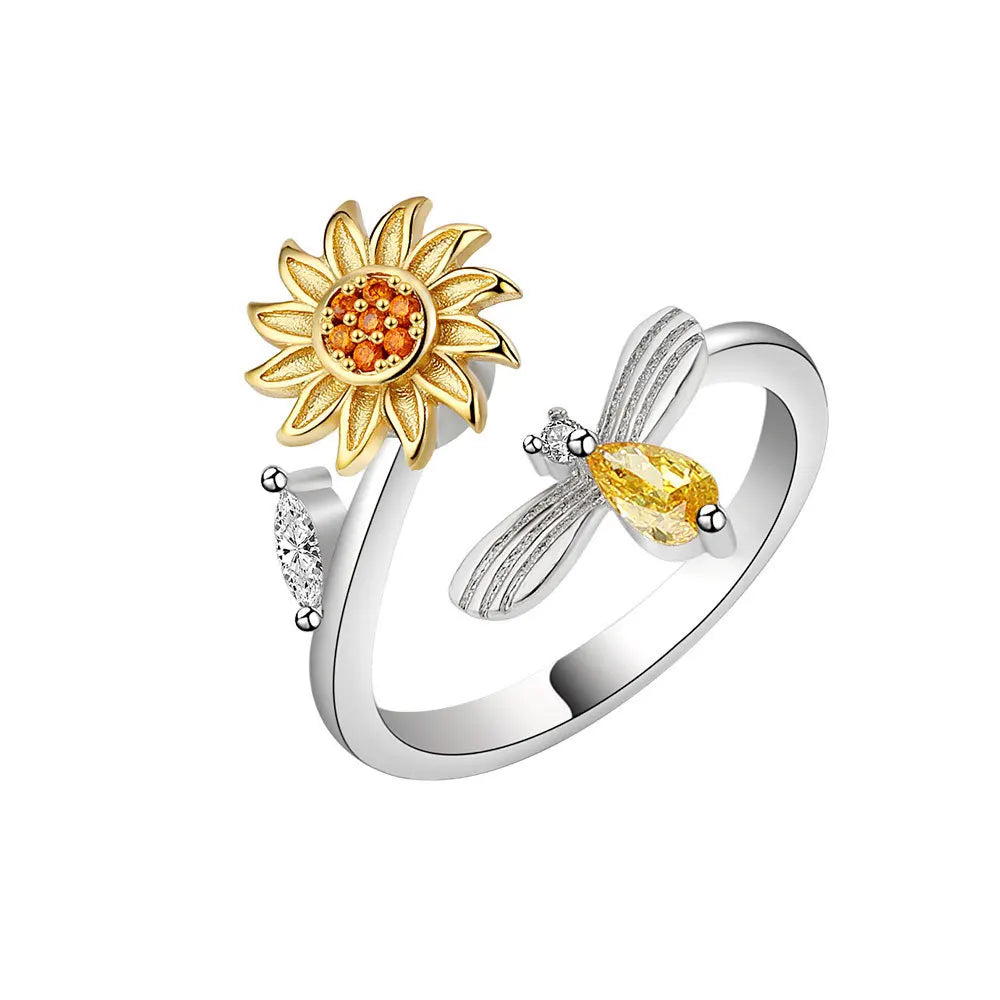 Bee and rotating flower ring