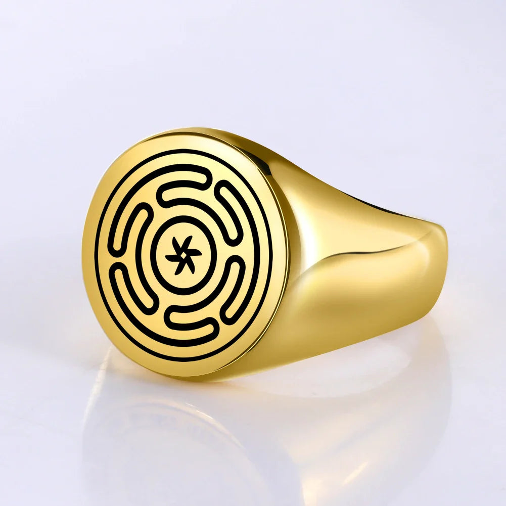 Hecate's Wheel Strophalos Wiccan Witchcraft Ring Gold