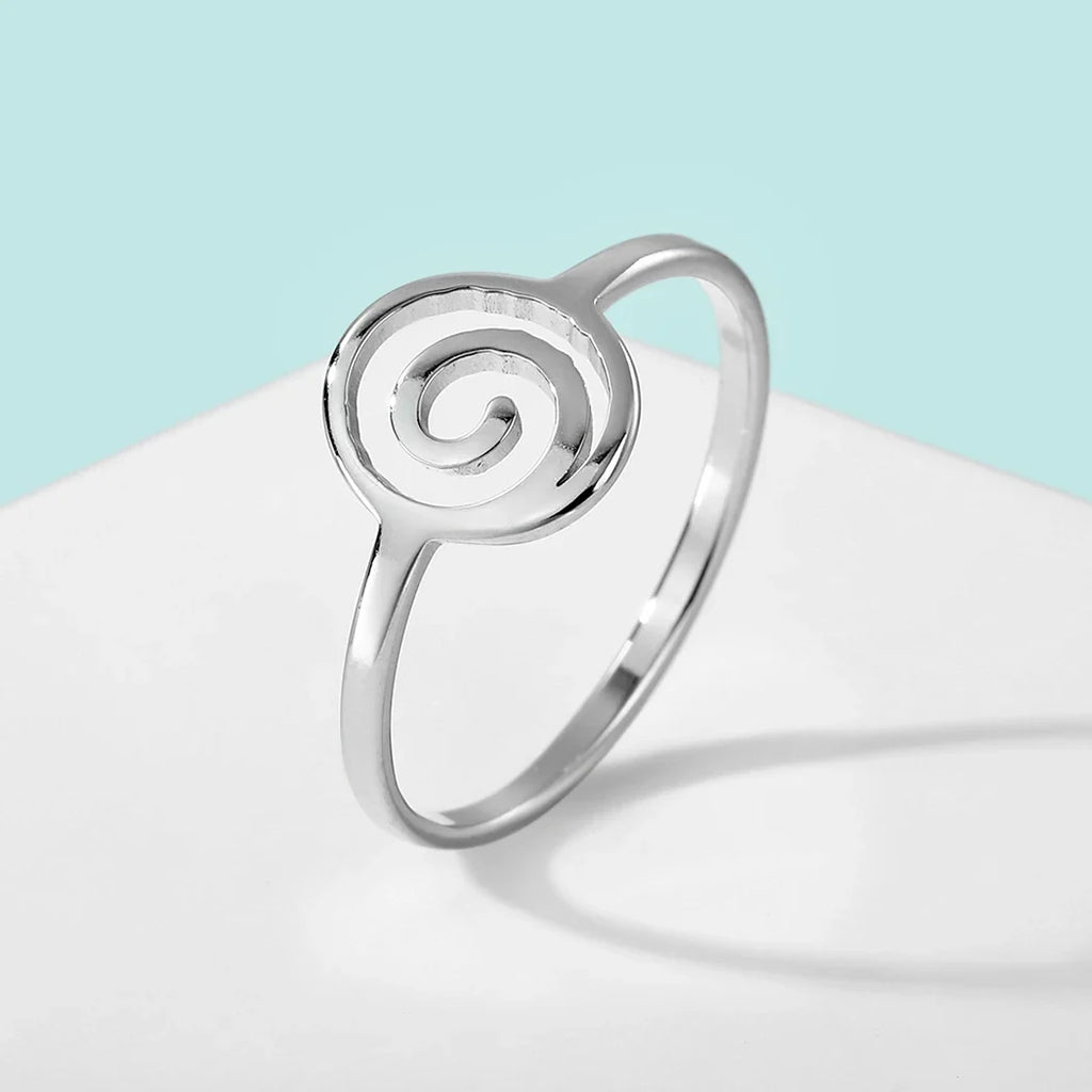 Geometric Spiral Silver Ring
