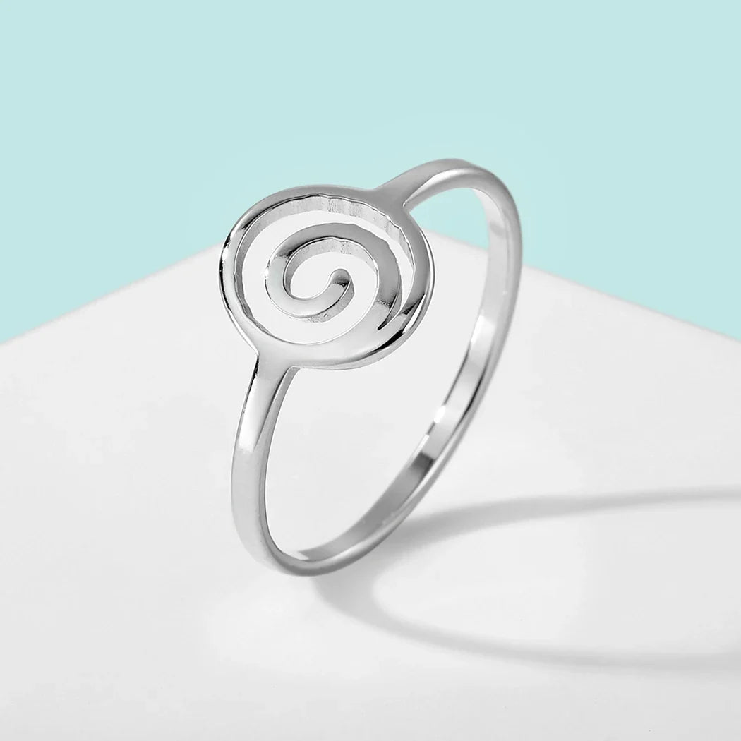 Geometric Spiral Silver Ring