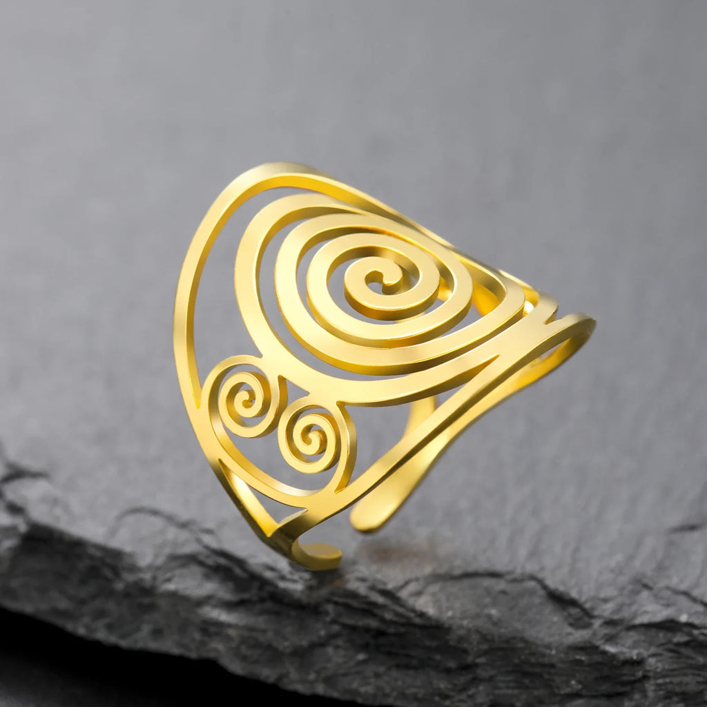 Wide spiral ring for women gold