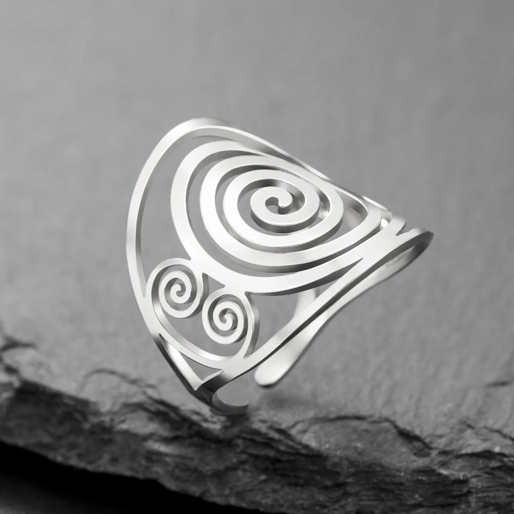 Wide spiral ring for women silver