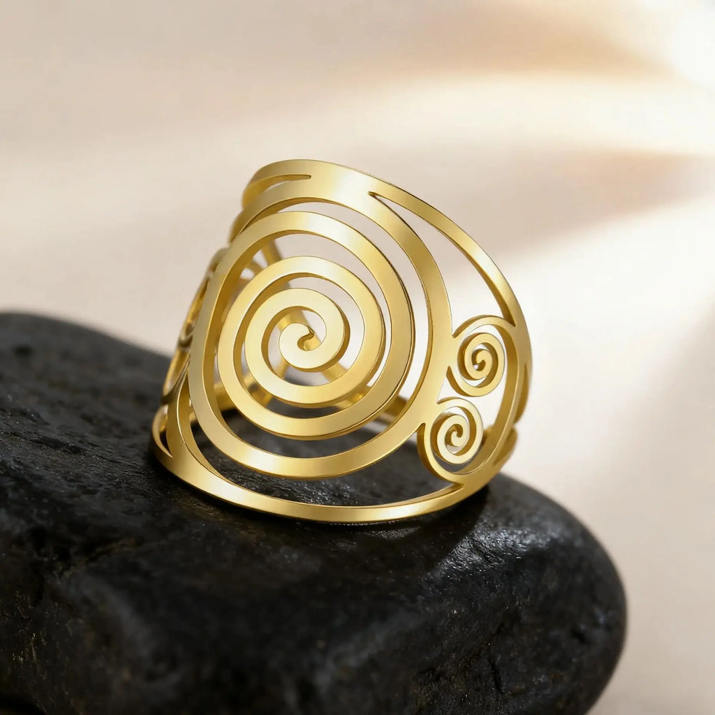 Wide spiral ring for women gold