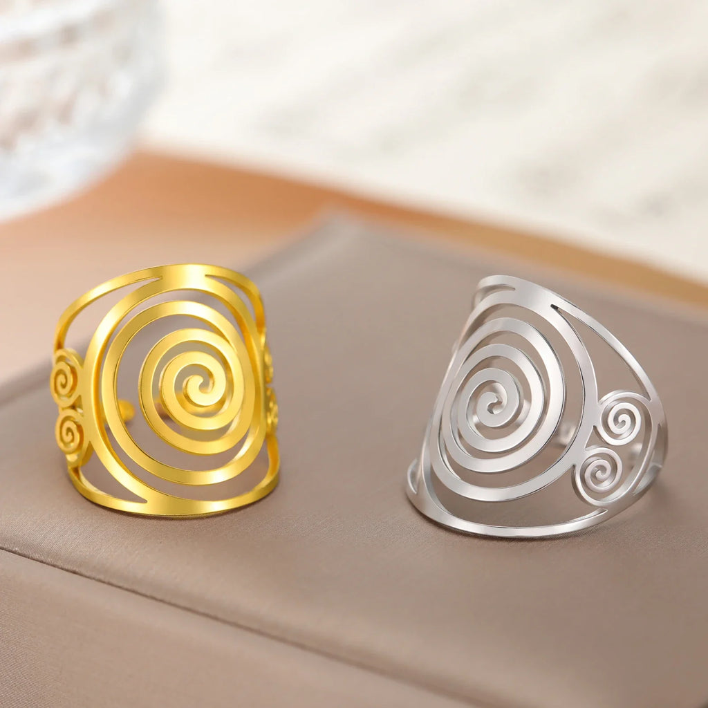Wide spiral ring for women silver