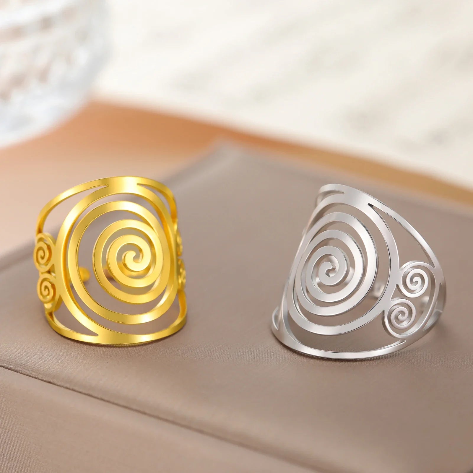 Wide spiral ring for women silver