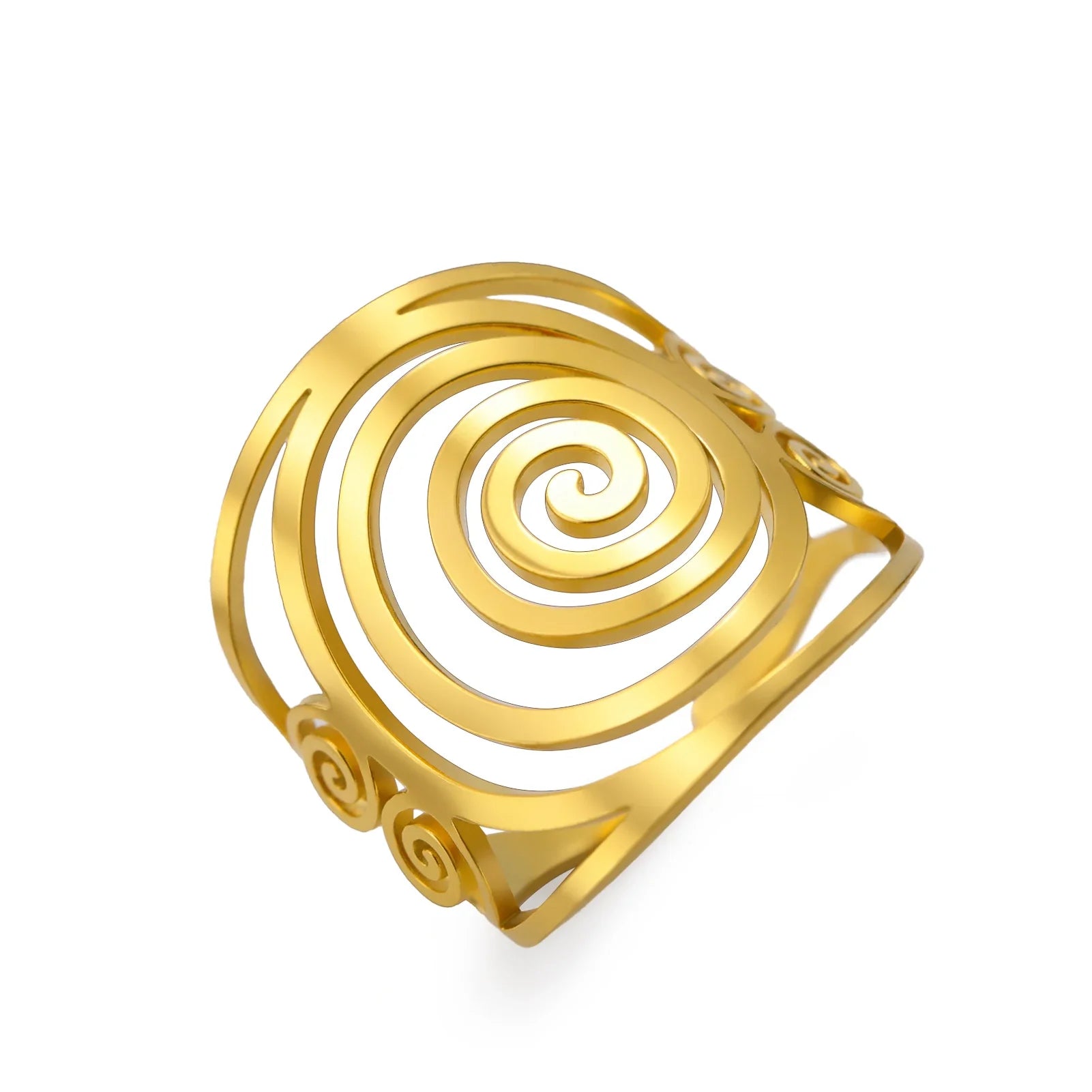 Wide spiral ring for women gold