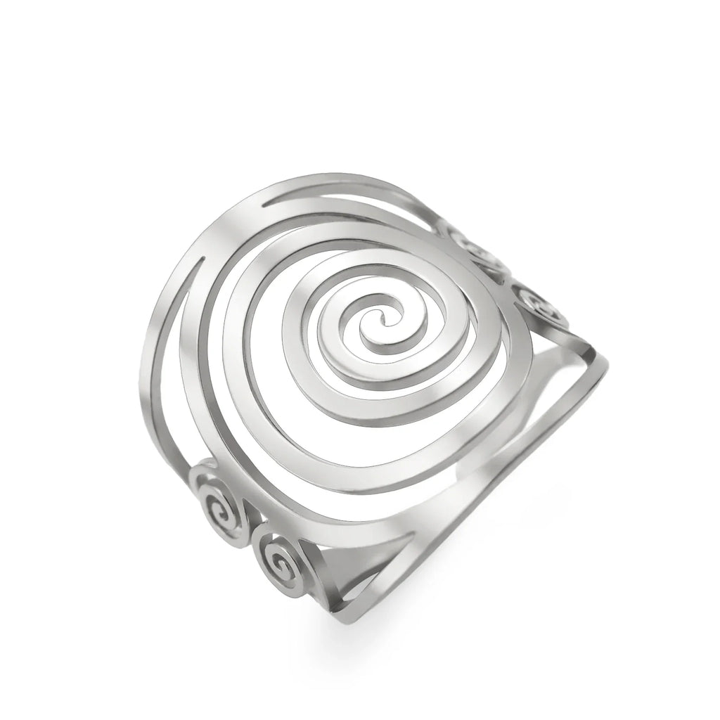 Wide spiral ring for women silver