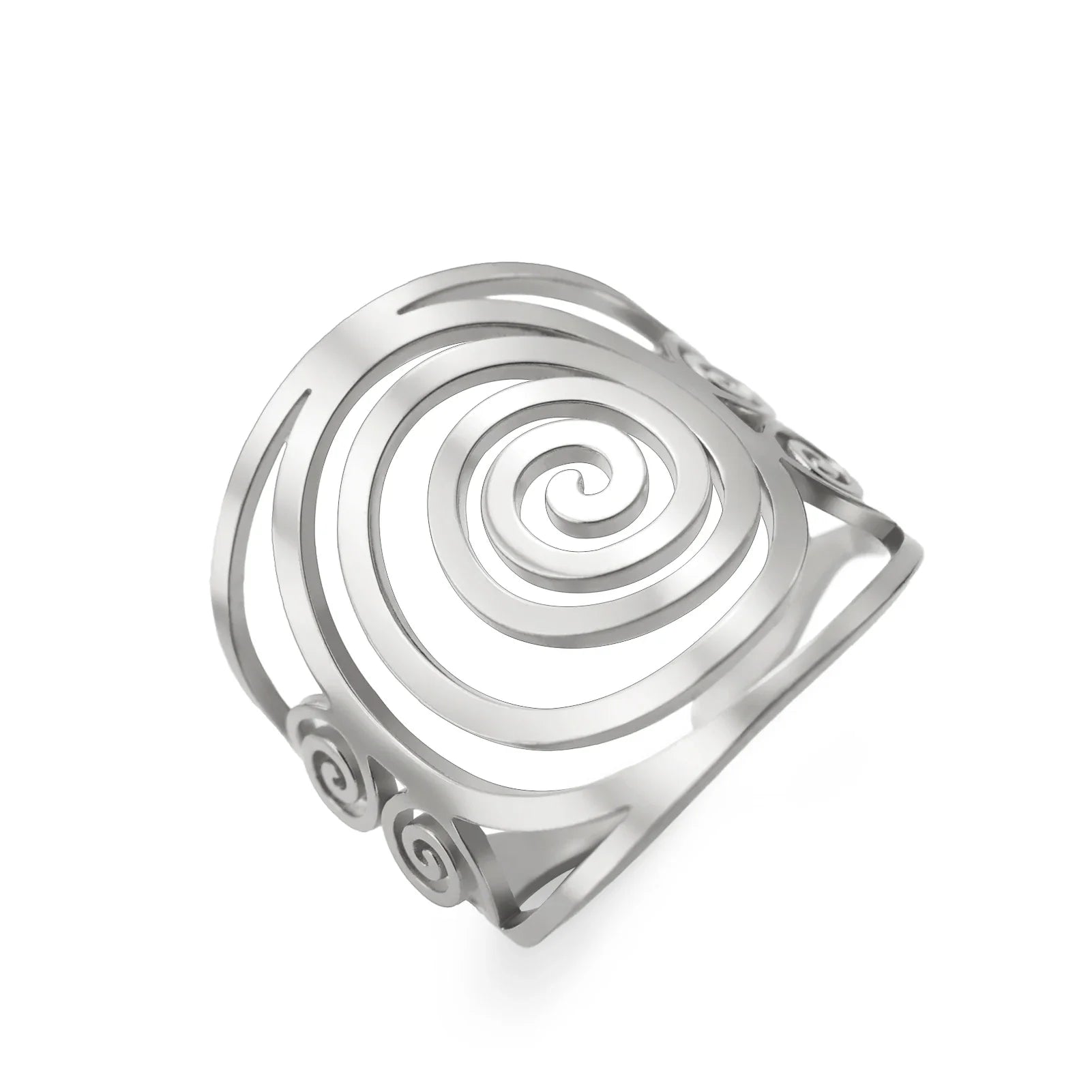 Wide spiral ring for women silver