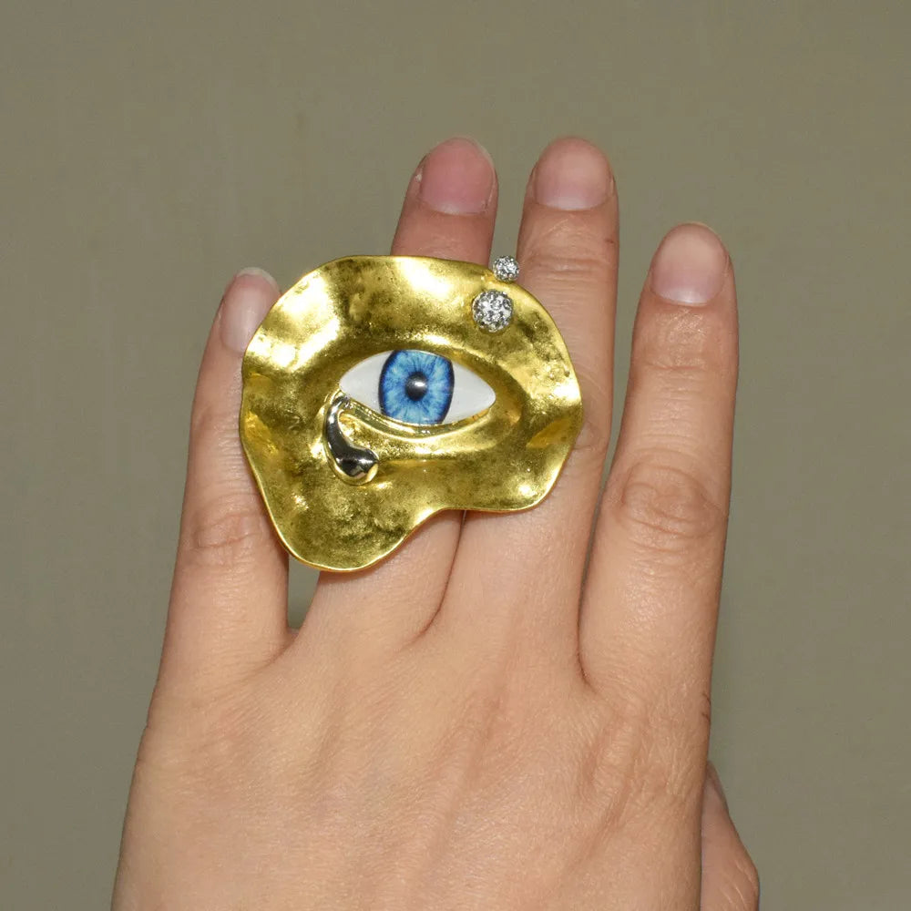 Baroque-Style Evil Eye Ring gold