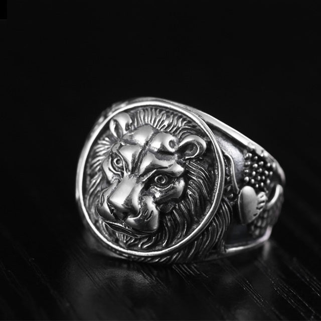 Silver Lion Head Ring