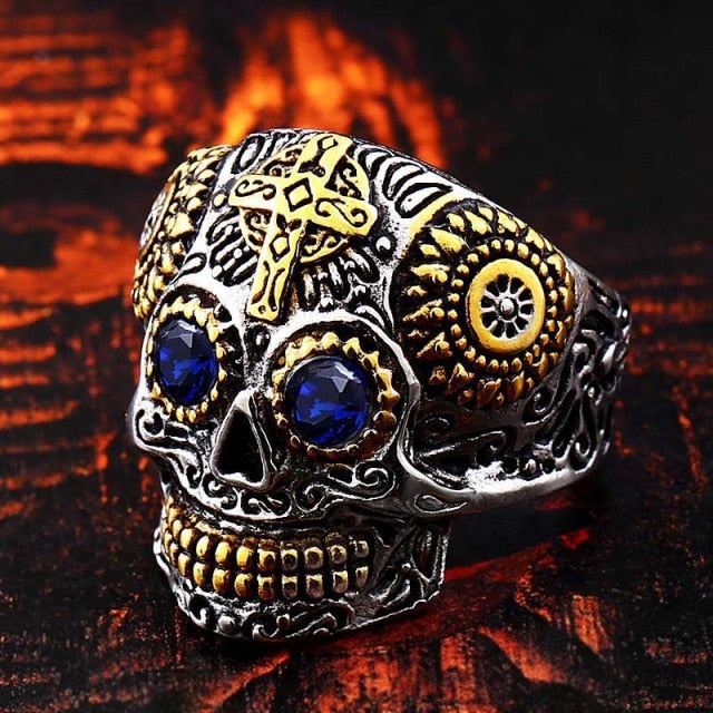Mexican Skull Ring Blue Eyes