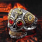 Mexican Skull Ring Red Eyes