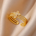 Women's Triple Christian Cross Ring in Gold