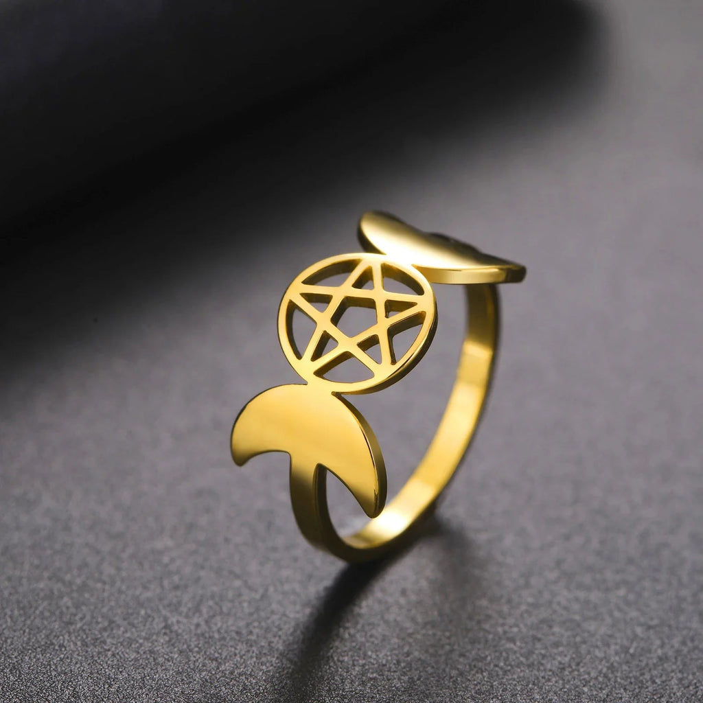 Fine Triple Moon Ring Witchcraft Wiccan Women gold A