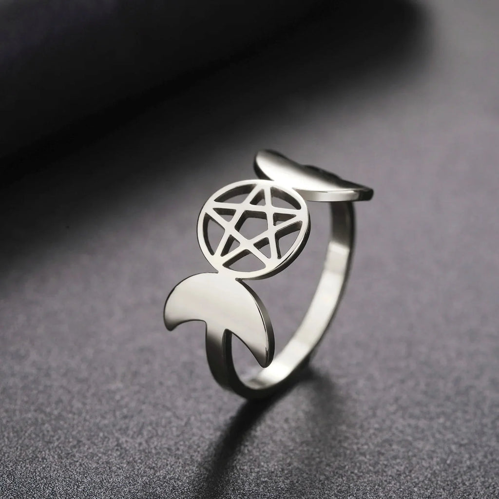 Fine Triple Moon Ring Witchcraft Wiccan Women silver A