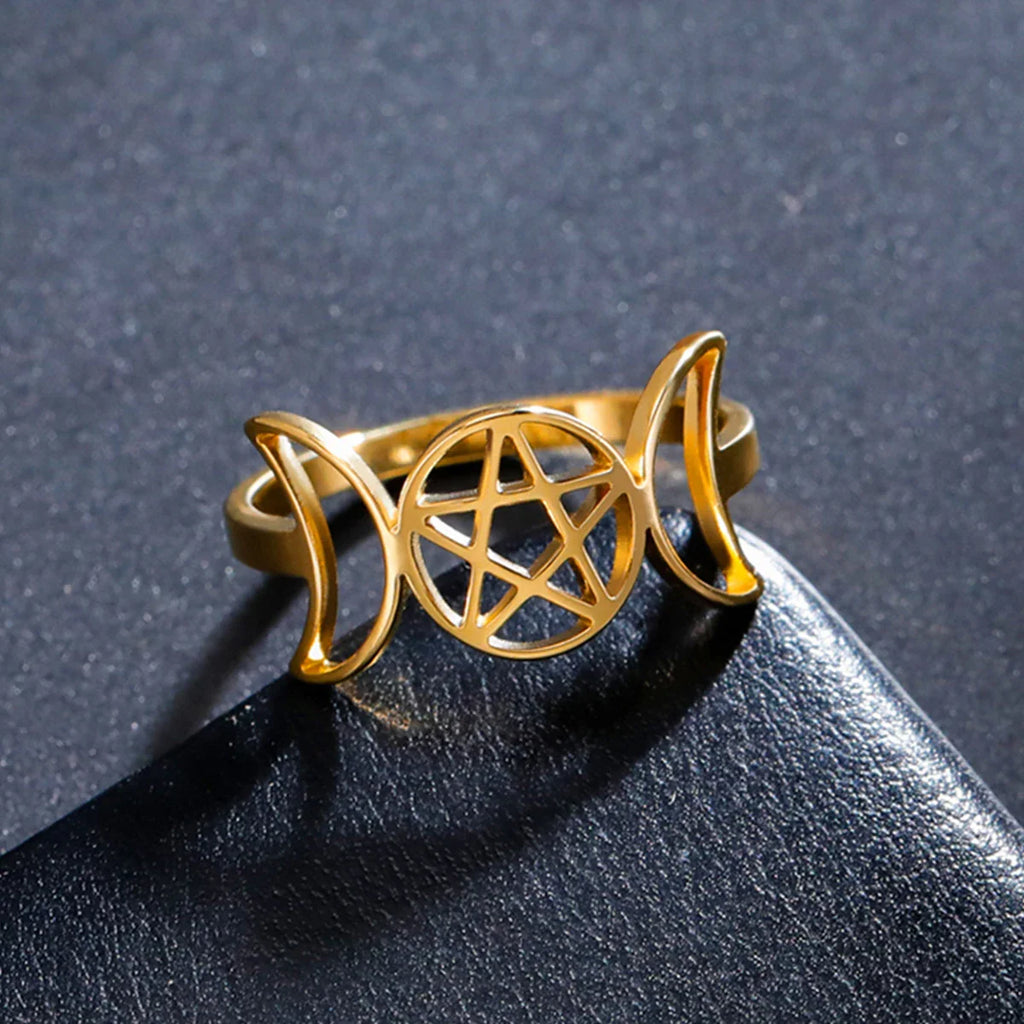 Fine Triple Moon Ring Witchcraft Wiccan Women gold B