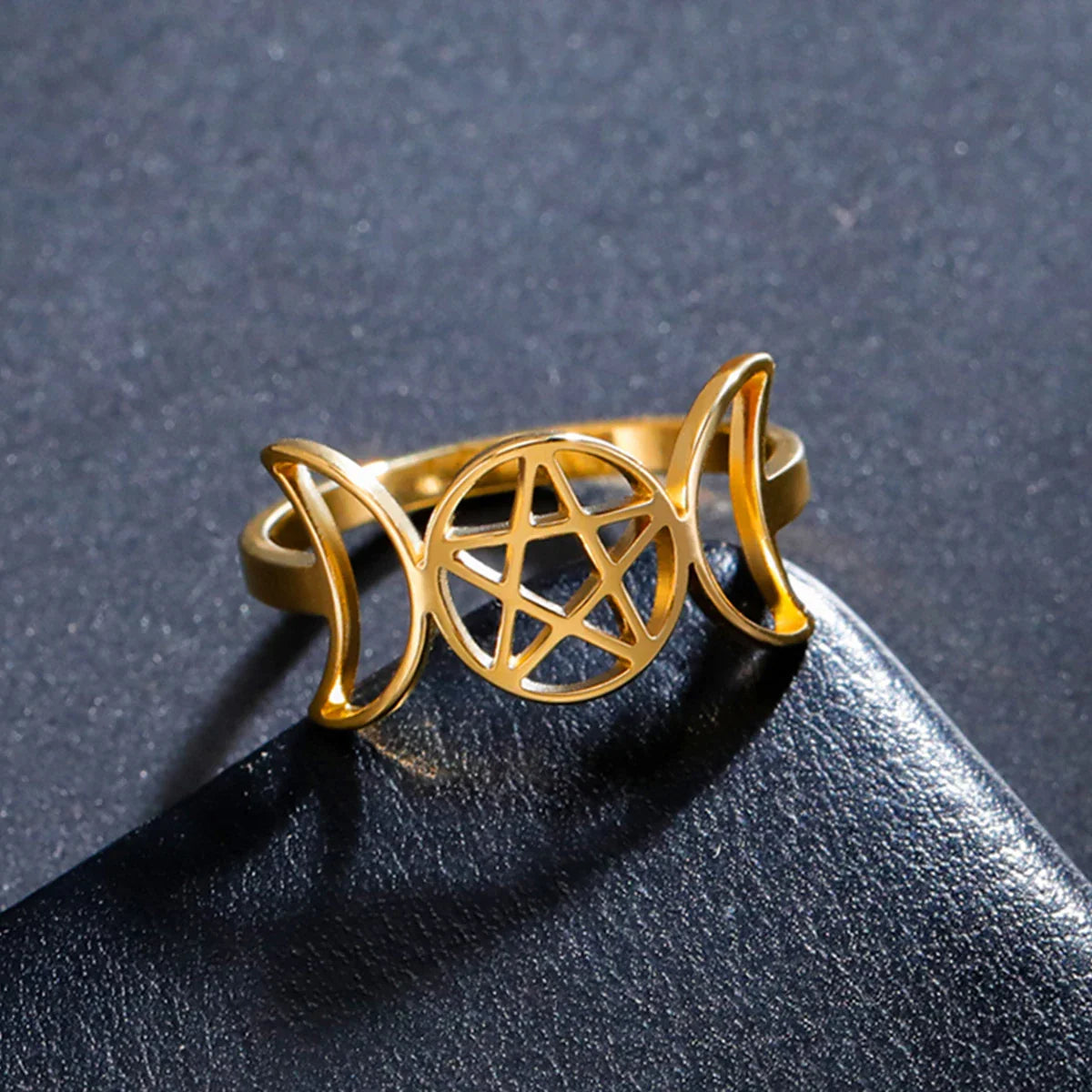 Fine Triple Moon Ring Witchcraft Wiccan Women gold B