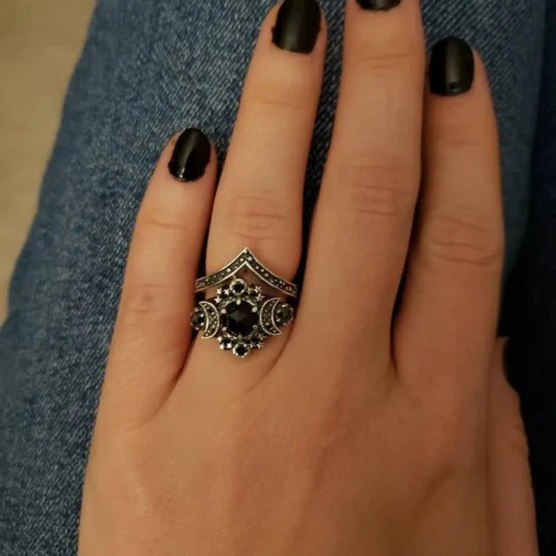Triple Moon Witchcraft Wiccan Women’s Ring black