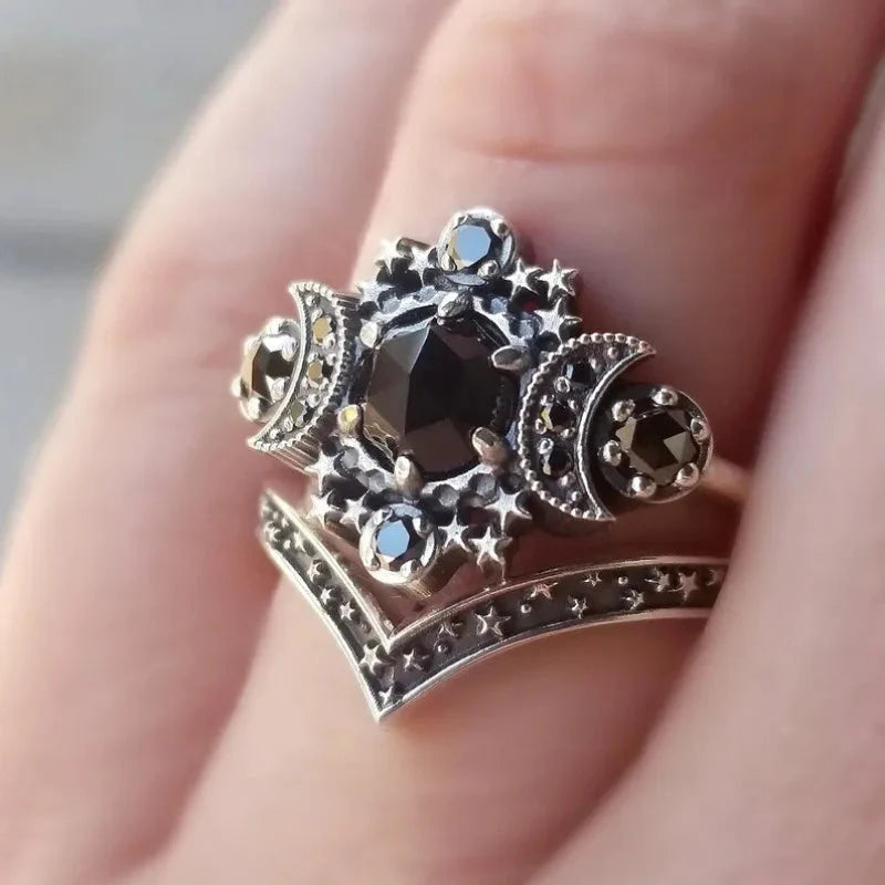 Triple Moon Witchcraft Wiccan Women’s Ring black