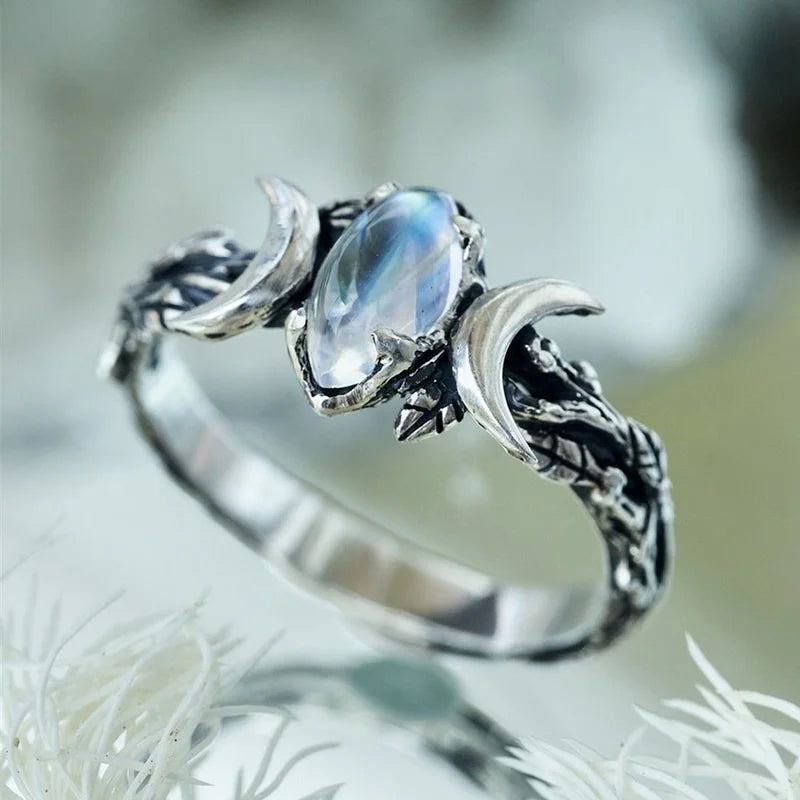 Triple Moon Sorcery Ring for Women Wiccan Stone