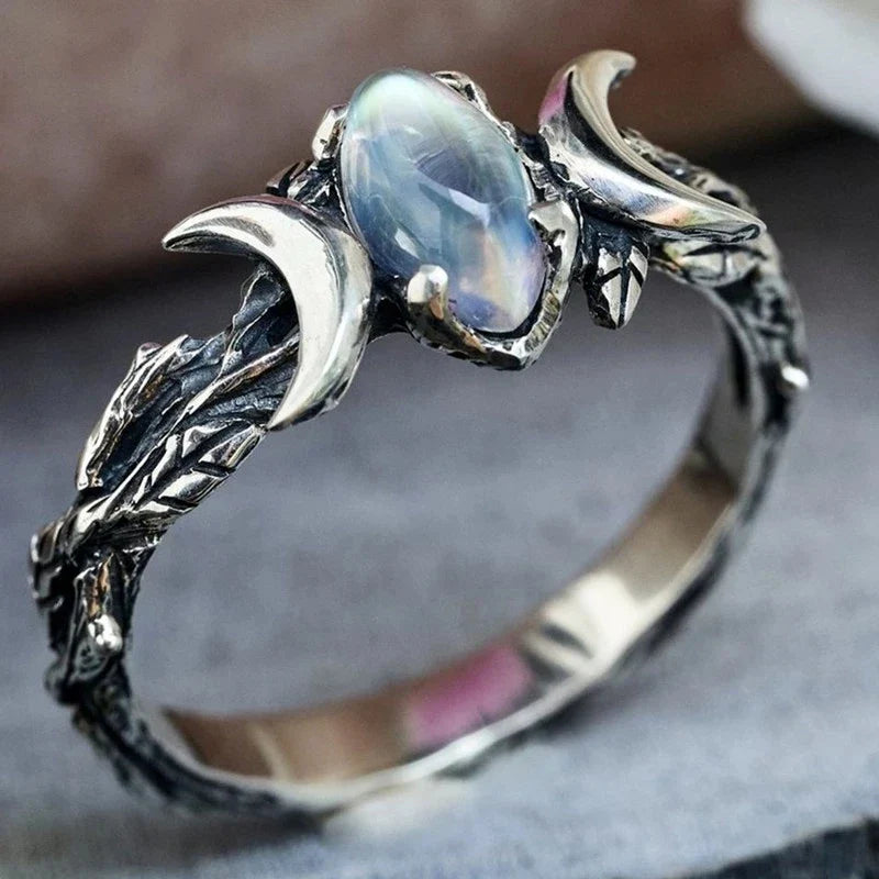 Triple Moon Sorcery Ring for Women Wiccan Stone