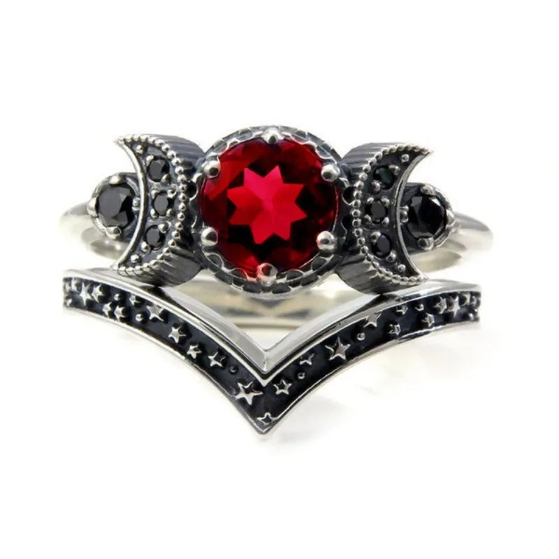 Triple Moon Witchcraft Wiccan Women’s Ring red