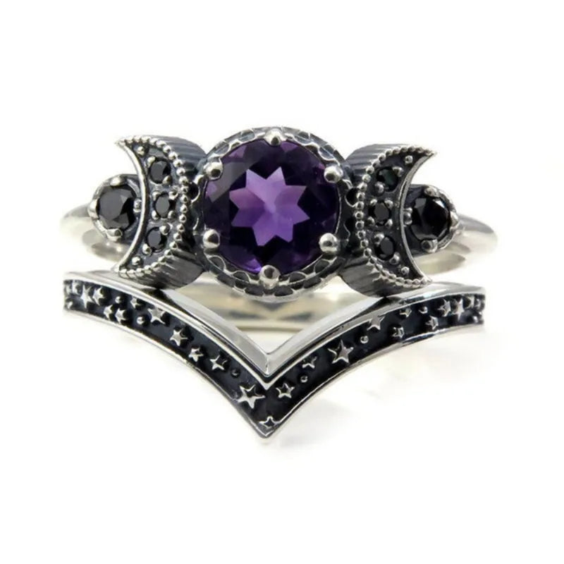 Triple Moon Witchcraft Wiccan Women’s Ring purple