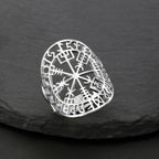 Vegvisir Viking Rune Compass Ring silver
