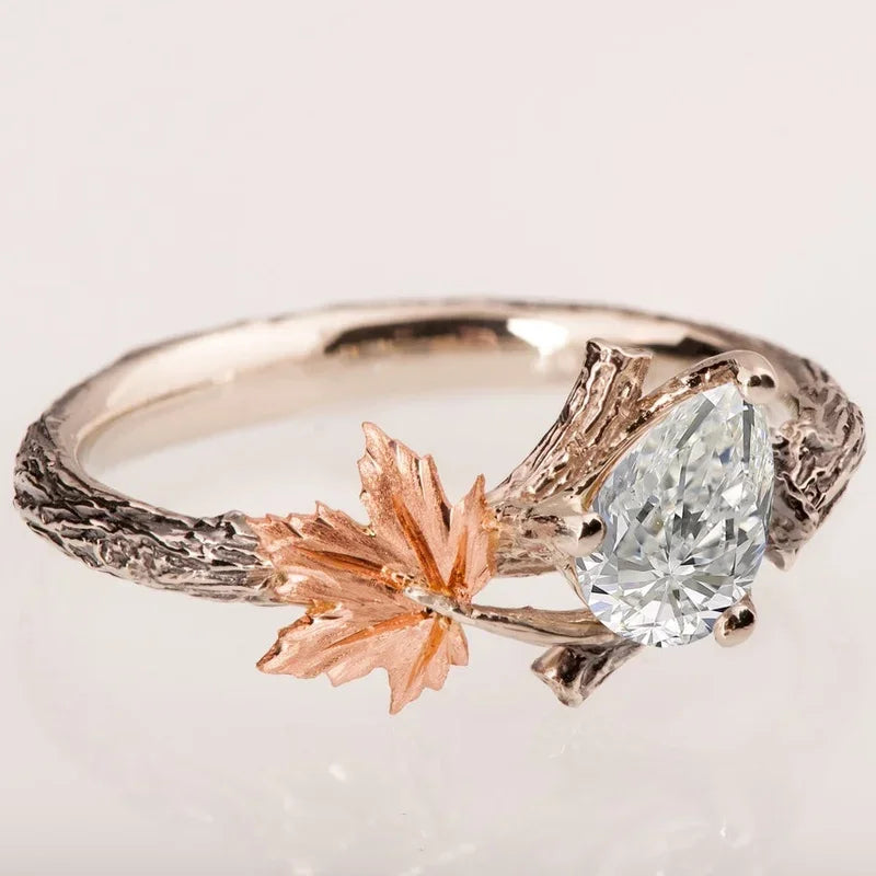 Vintage Ring with Autumn Leaf