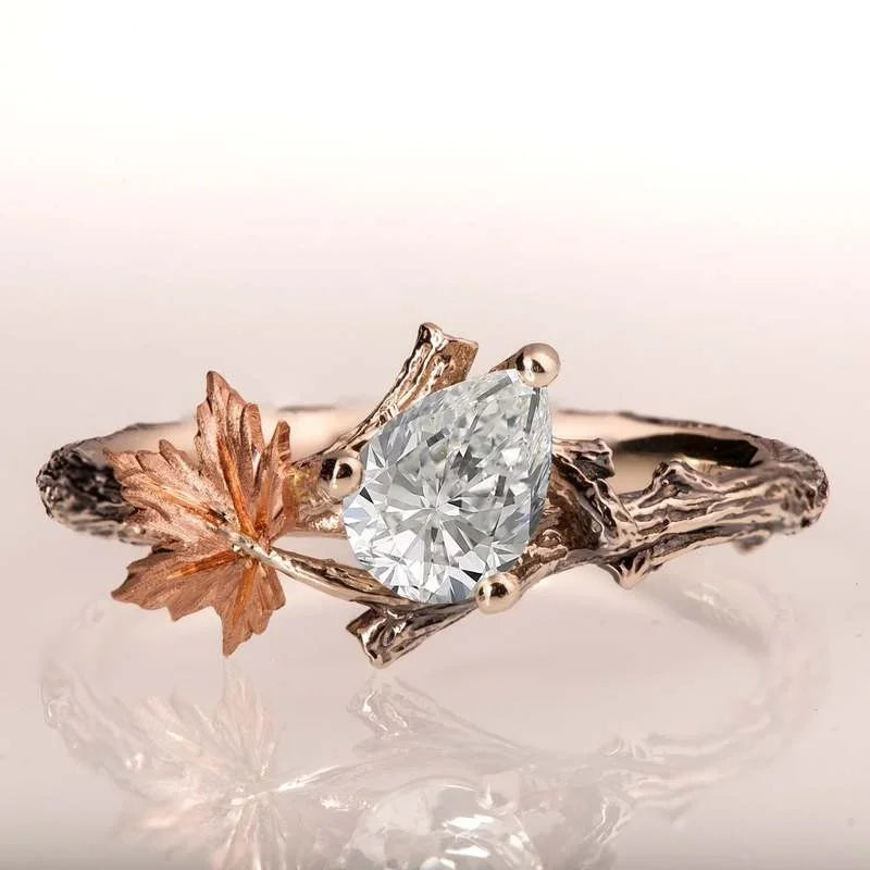 Vintage Ring with Autumn Leaf